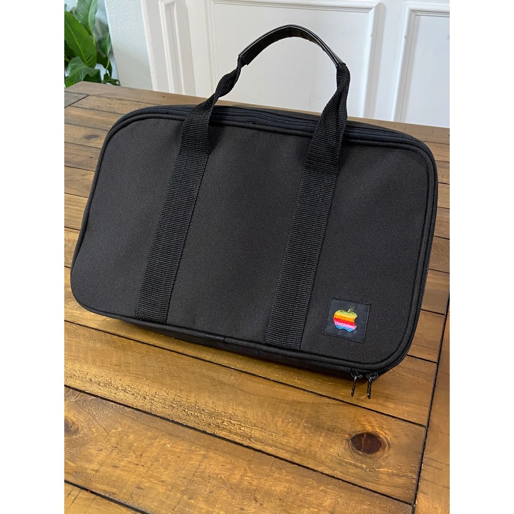 Vintage Apple Computer Rainbow Logo Black Canvas Laptop Briefcase Bag Rare Tech